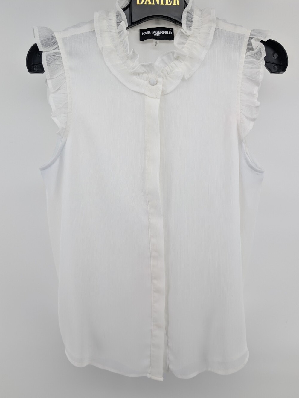 Karl Lagerfeld Paris White Ruffle Trim Sleeveless Blouse